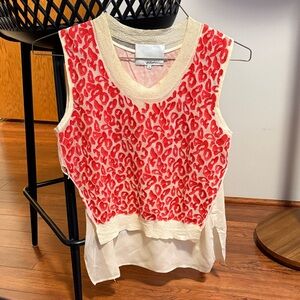 3.1 Phillip Lim Red and Cream Leopard Tank Top